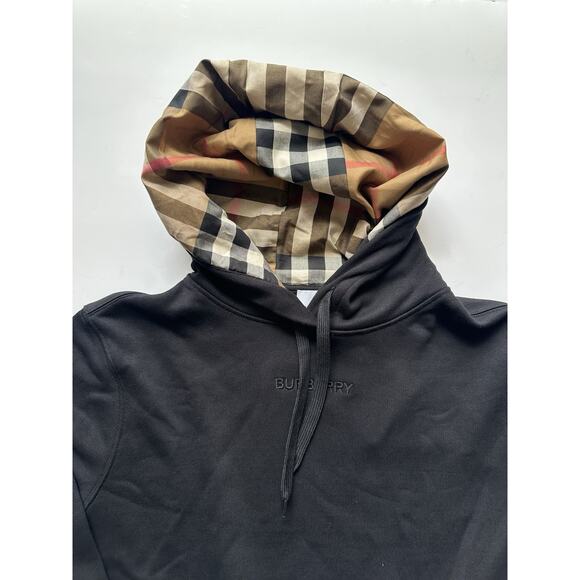 Burberry Talley Logo Checked Sweatshirt with Hoodie Black S 8084391 NWT $760 - Picture 5 of 16